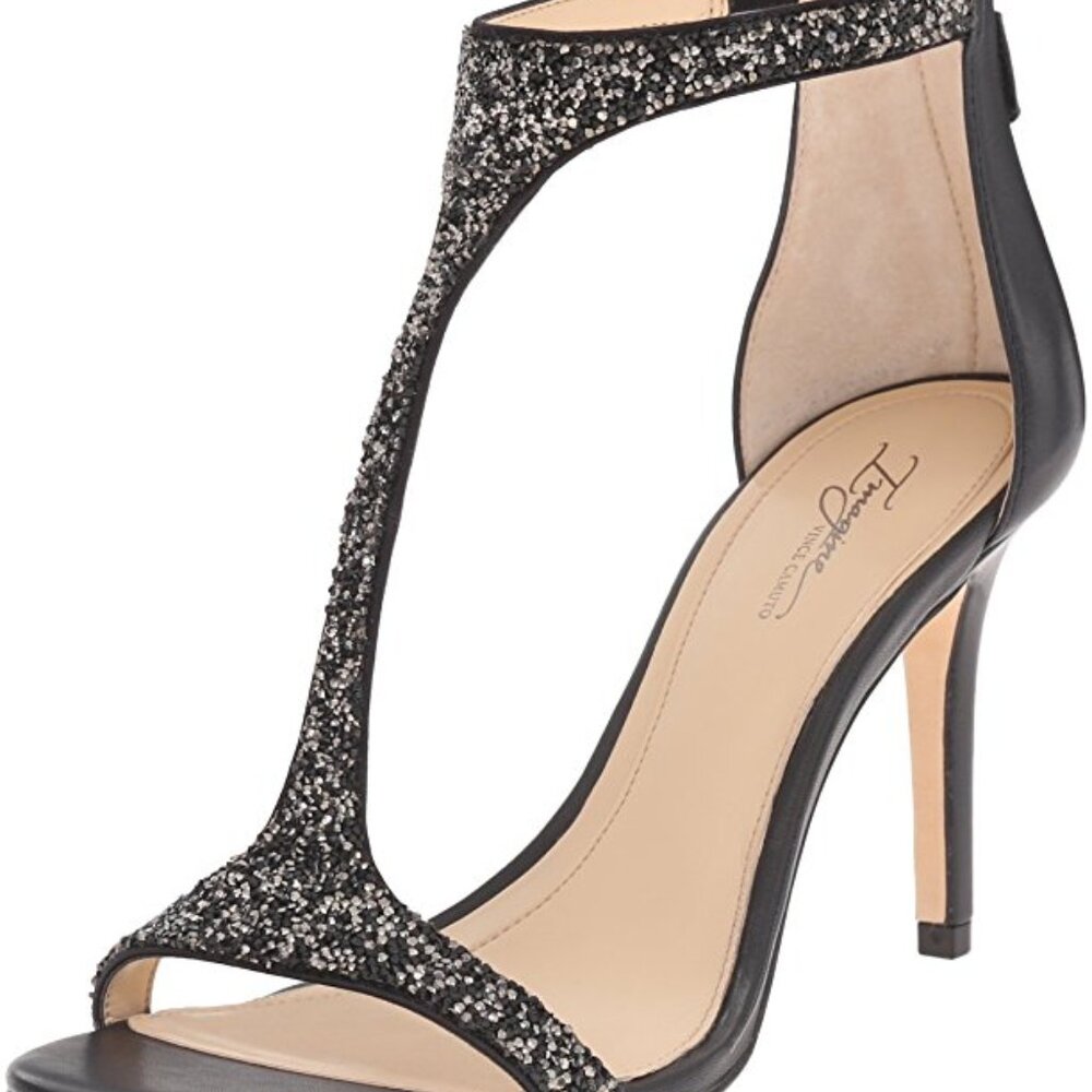 Imagine Vince Camuto Phoebe T-Strap Black Diamond Black Crystal heels Size 6